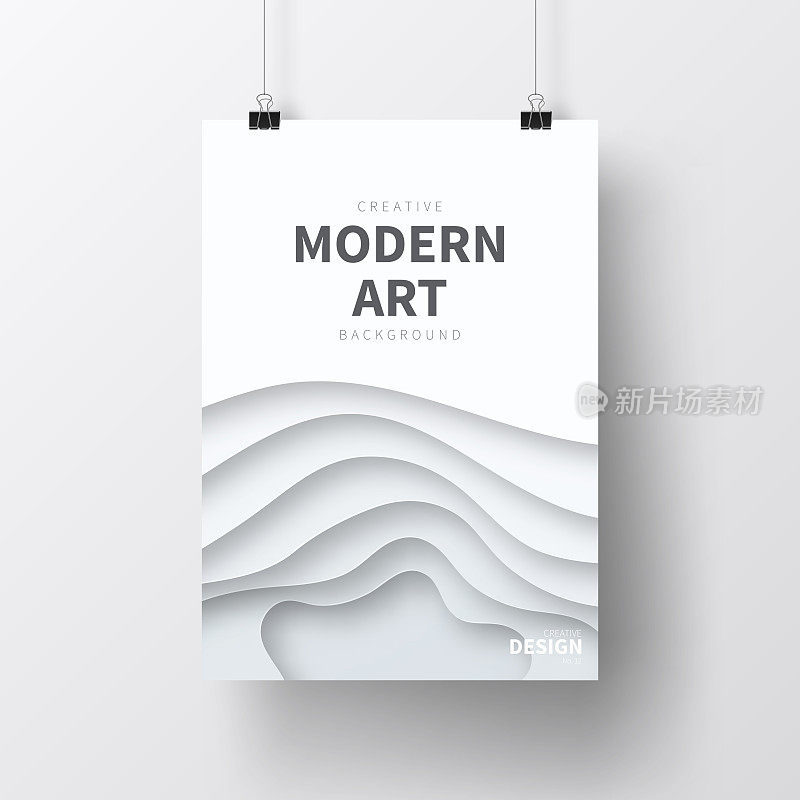 Poster with paper cut design, isolated on white background